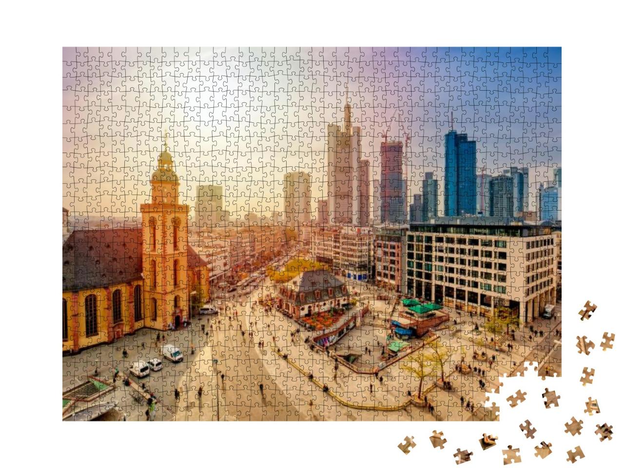 Puzzle 1000 Teile „Blick auf Frankfurt am Main im Sonnenuntergang“