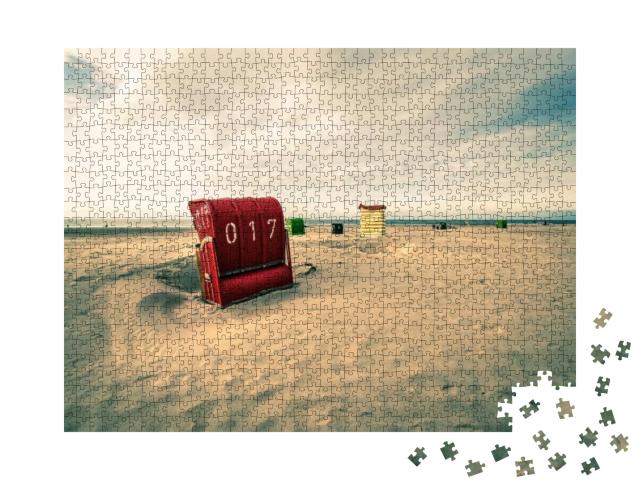 Puzzle 1000 Teile „Strand mit Strandkorb in Borkum, Deutschland“