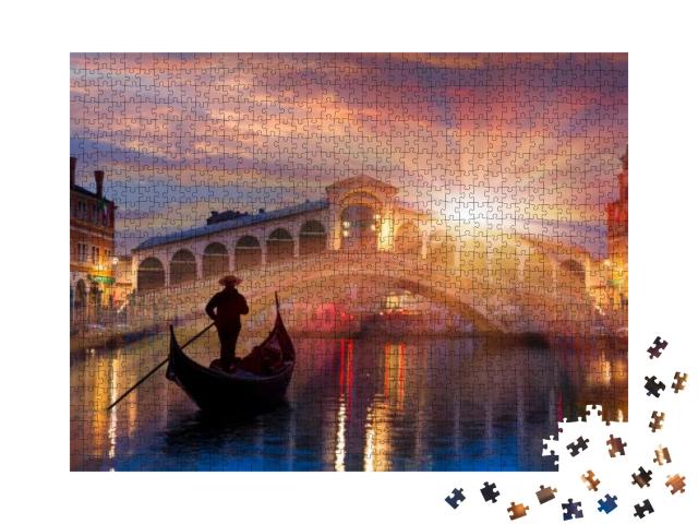 Puzzle 1000 Teile „Gondel in der Nähe der Rialto-Brücke in Venedig, Italien“
