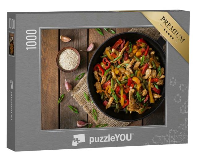 Puzzle 1000 Teile „Gebratenes Hähnchen, Paprika und grüne Bohnen“