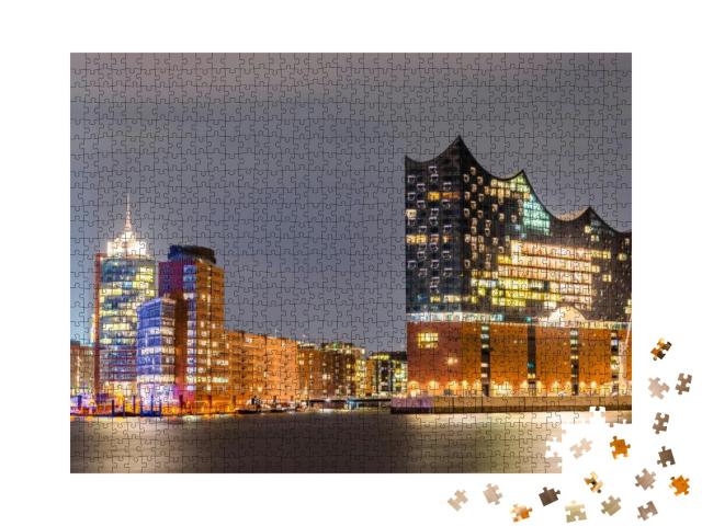Puzzle 1000 Teile „Elbphilharmonie und Hamburger Hafen bei Nacht“