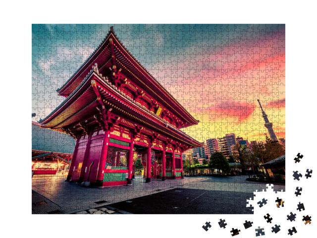 Puzzle 1000 Teile „Sensoju-Tempel, im Hintergrund der Tokyo Skytree“