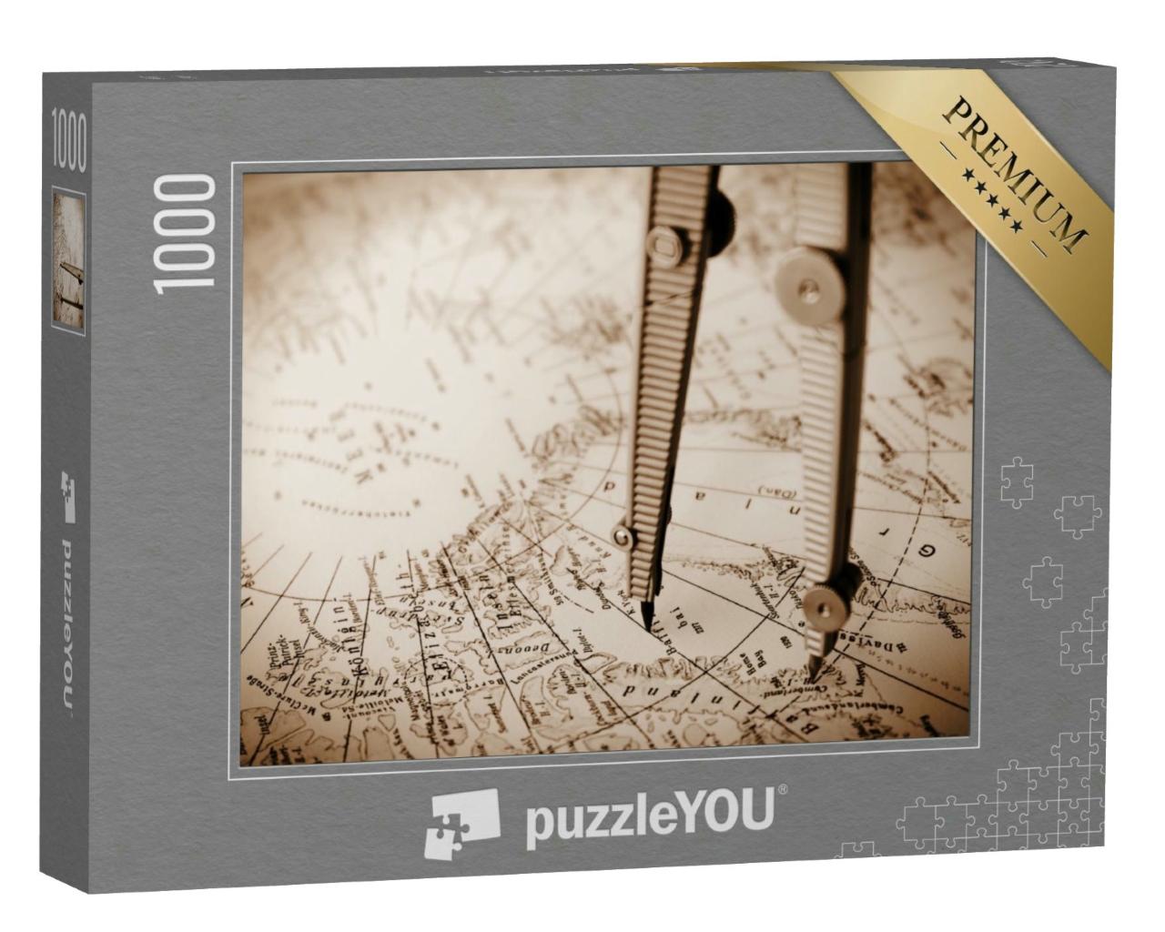 Puzzle 1000 Teile „Alte Landkarte mit Navigationskreis und Zirkel“