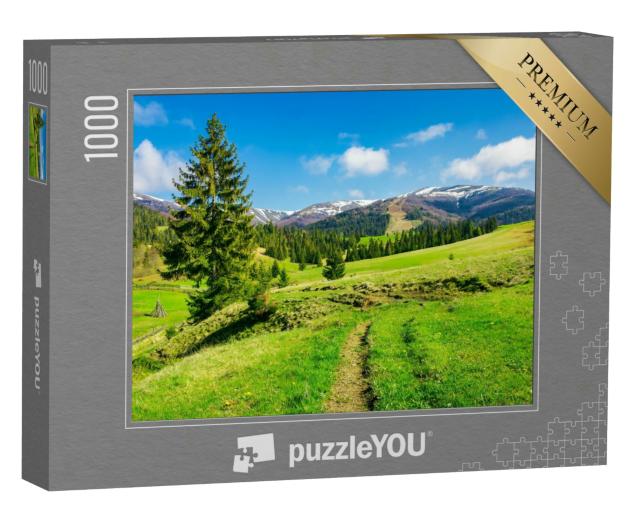 Puzzle 1000 Teile „Berge im Frühling, frischer Wald und Wiese“