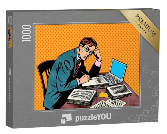 Puzzle 1000 Teile „Mann mit Stapel von Papier “