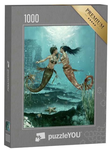 Puzzle 1000 Teile „Zwei Meerjungfrauen unter Wasser“