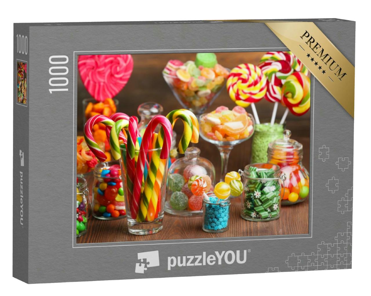 Puzzle 1000 Teile „Bunte Bonbons in Gläsern als Candybar“