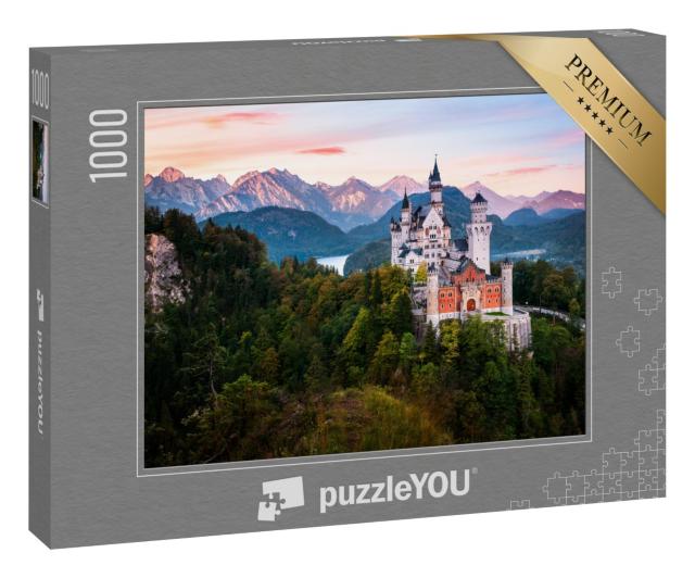 Puzzle 1000 Teile „Alpenpanorama mit Schloss Neuschwanstein bei Sonnenaufgang, Bayern“