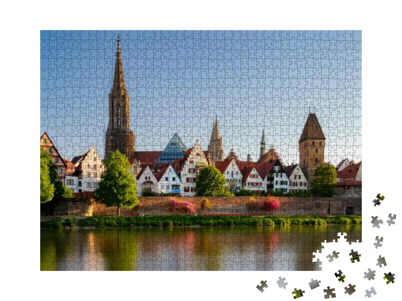 Puzzle 1000 Teile „Blick von Neu-Ulm auf Ulm an der Donau“