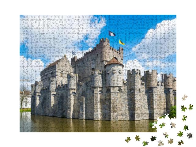 Puzzle 1000 Teile „Mittelalterliche Burg Gravensteen, Gent, Flandern, Belgien“