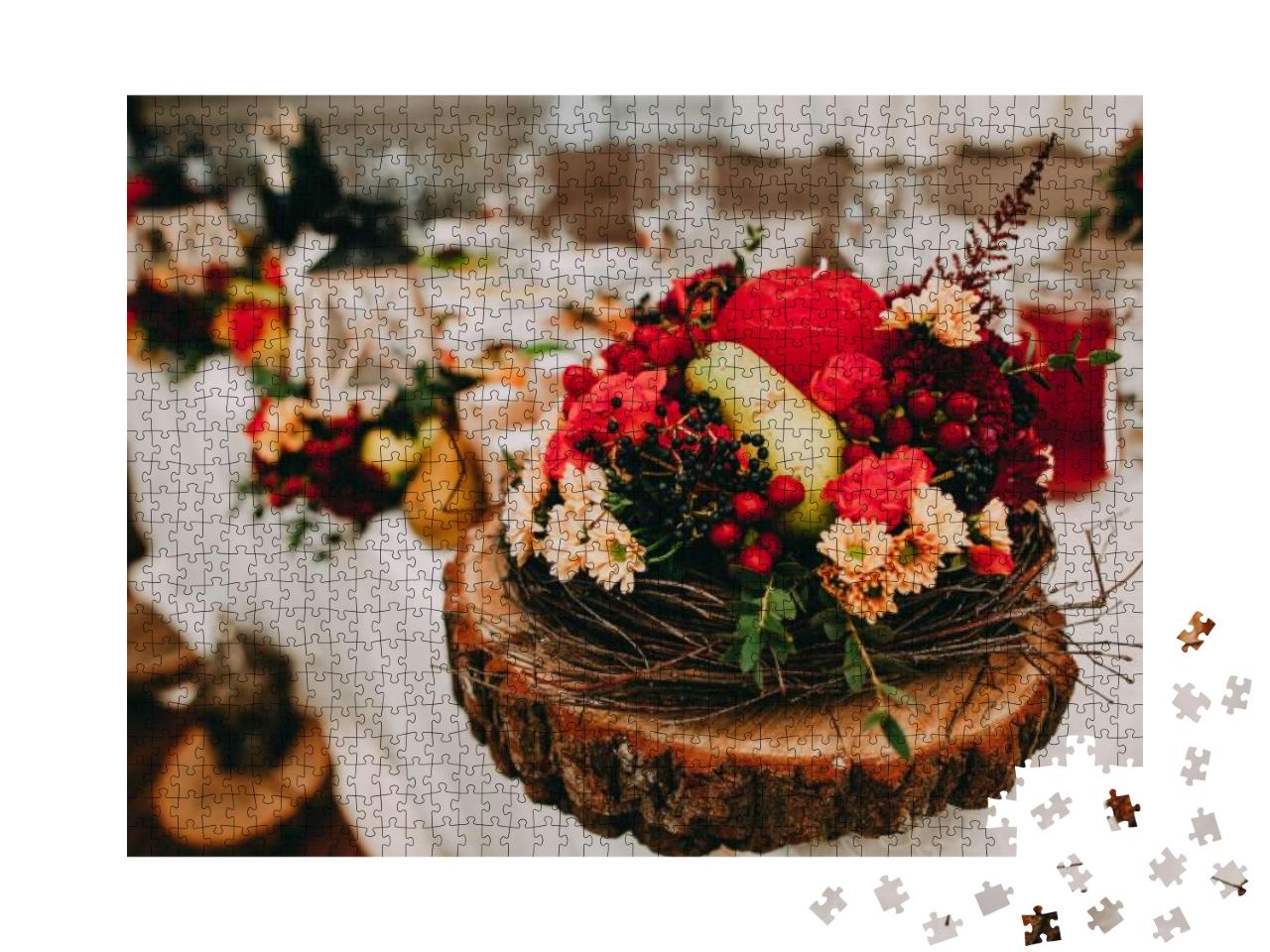 Puzzle 1000 Teile „Hochzeitsdekoration mit Blumen auf dem Tisch“