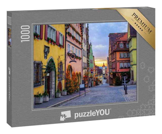 Puzzle 1000 Teile „Bunte Häuser: Historische Altstadt von Rothenburg ob der Tauber“