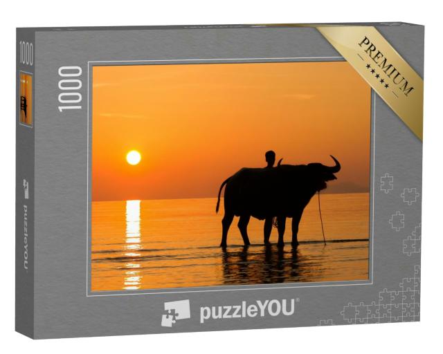 Puzzle 1000 Teile „Wasserbüffel am Strand von Ko Samui, Thailand“