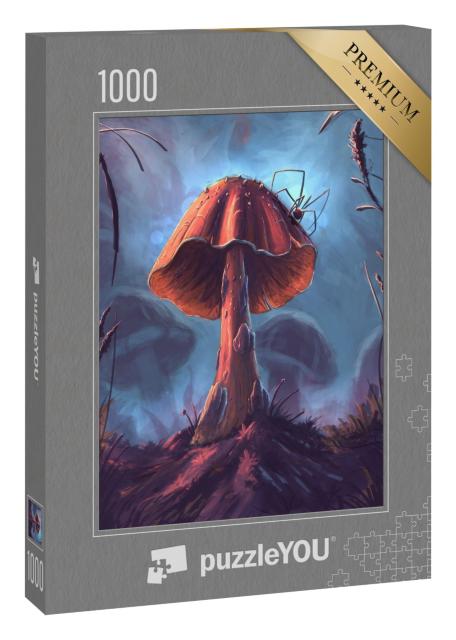 Puzzle 1000 Teile „Ein Fantasie-Pilz mit Spinne, digitale Illustration“