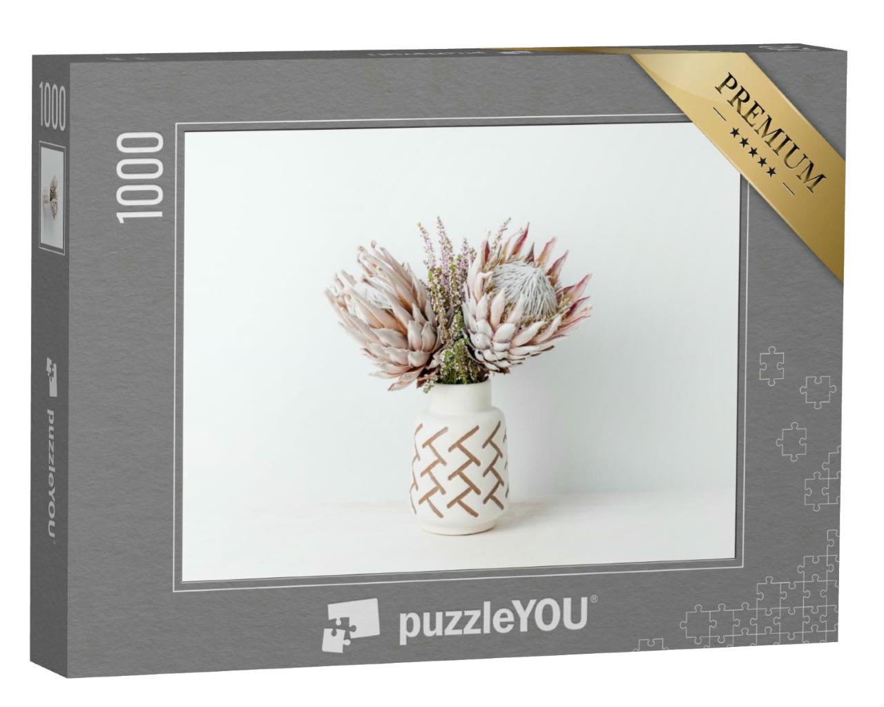 Puzzle 1000 Teile „Getrocknete, rosa King Proteas“