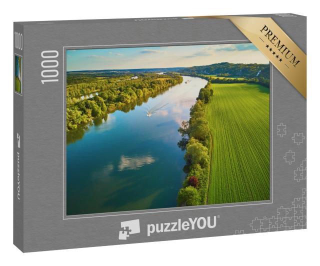 Puzzle 1000 Teile „Die Seine in grüner Landschaft, Nordfrankreich“