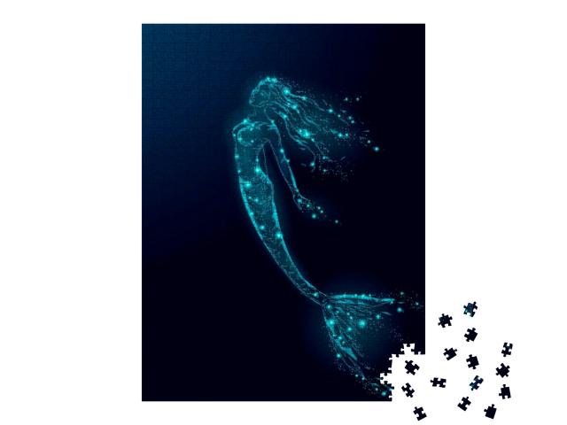 Puzzle 1000 Teile „Leuchtende Shilouette einer Meerjungfrau“