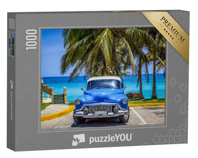 Puzzle 1000 Teile „Oldtimer: Buick steht unter Palmen am Strand, Varadero, Kuba“