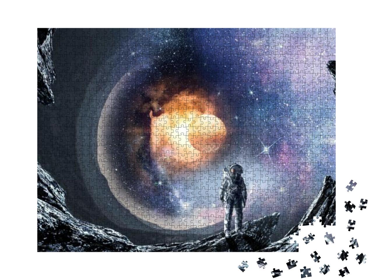 Puzzle 1000 Teile „Bildes eines Weltraumlochs mit einem Astronauten in der Mitte“