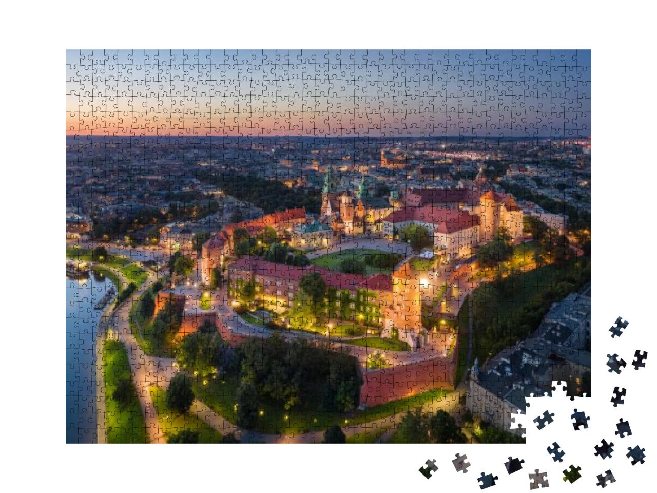 Puzzle 1000 Teile „Königsschloss Wawel bei Sonnenuntergang, Krakau, Polen“