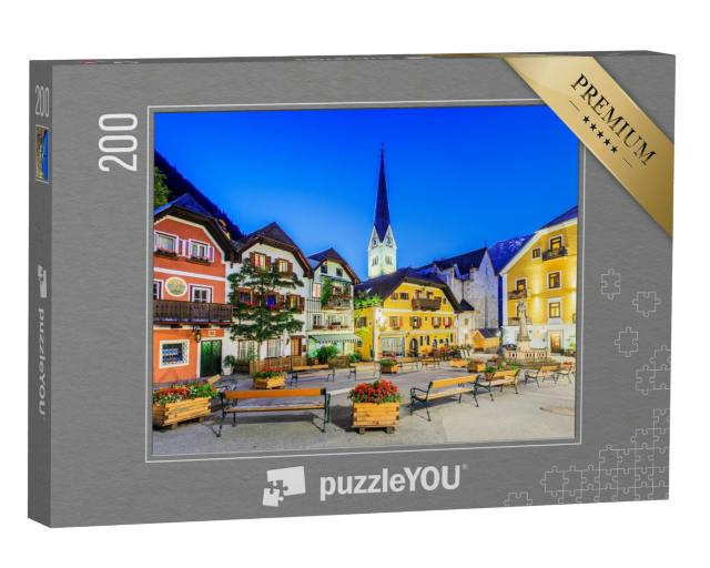 Puzzle 200 Teile „Hallstatt, Österreich, Bergdorf in den österreichischen Alpen bei Dämmerung“