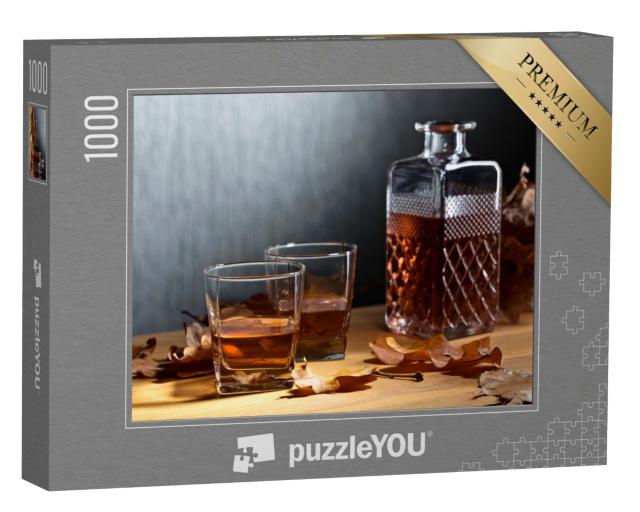 Puzzle 1000 Teile „Whiskey und vertrocknete Eichenblätter  “