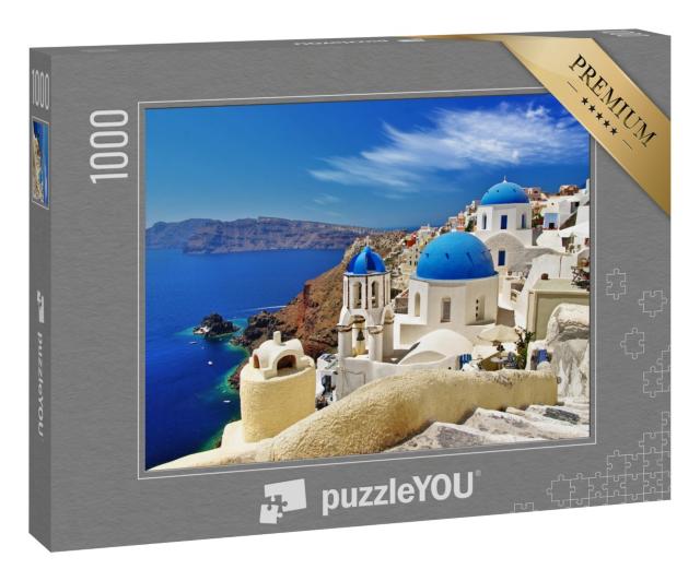 Puzzle 1000 Teile „Blick auf Caldera mit Kuppeln, Santorini“