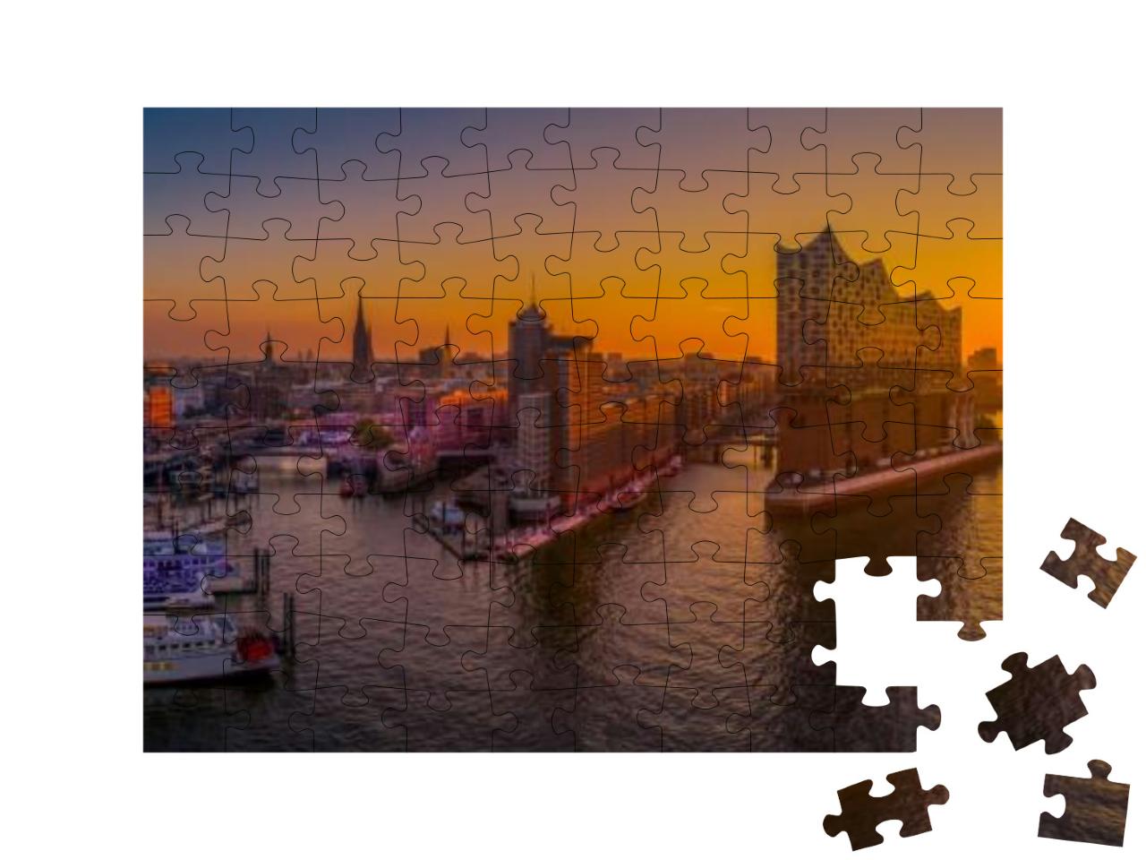 Puzzle 100 Teile „Sonnenaufgang über Hamburg mit der Elbphilharmonie“