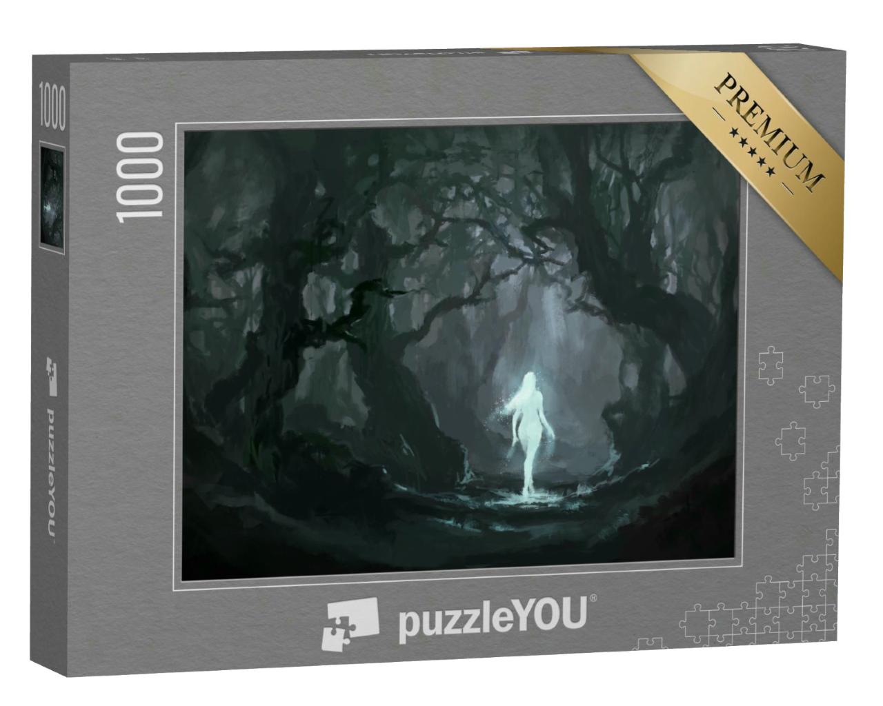 Puzzle 1000 Teile „Leuchtende Figur im stillen Wald“