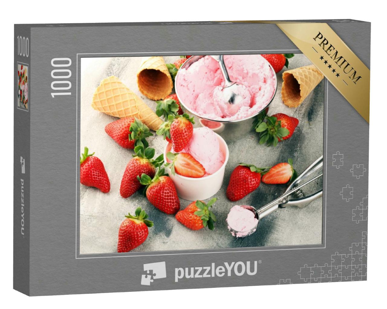 Puzzle 1000 Teile „Hausgemachtes Erdbeereis mit frischen Erdbeeren“
