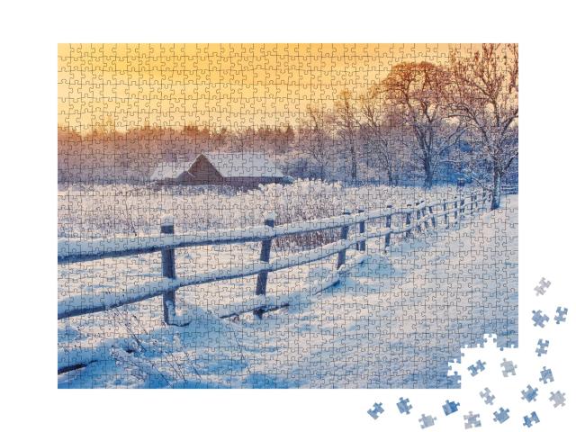 Puzzle 1000 Teile „Winterlandschaft im frostigen Sonnenaufgang“