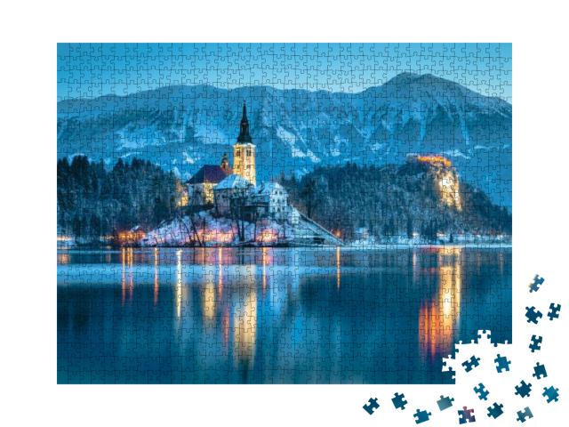 Puzzle 1000 Teile „Blick auf den Bleder See mit Burg, Slowenien“