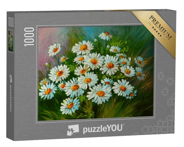 Puzzle 1000 Teile „Ölgemälde: Gänseblümchen im Garten“
