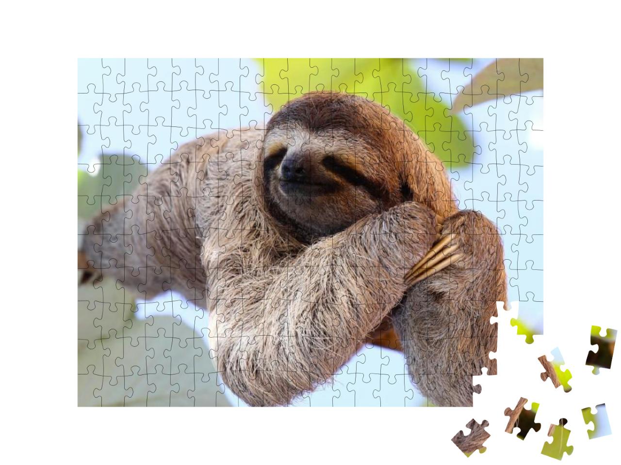 Puzzle 200 Teile „Glückliches Faultier hängt am Baum“