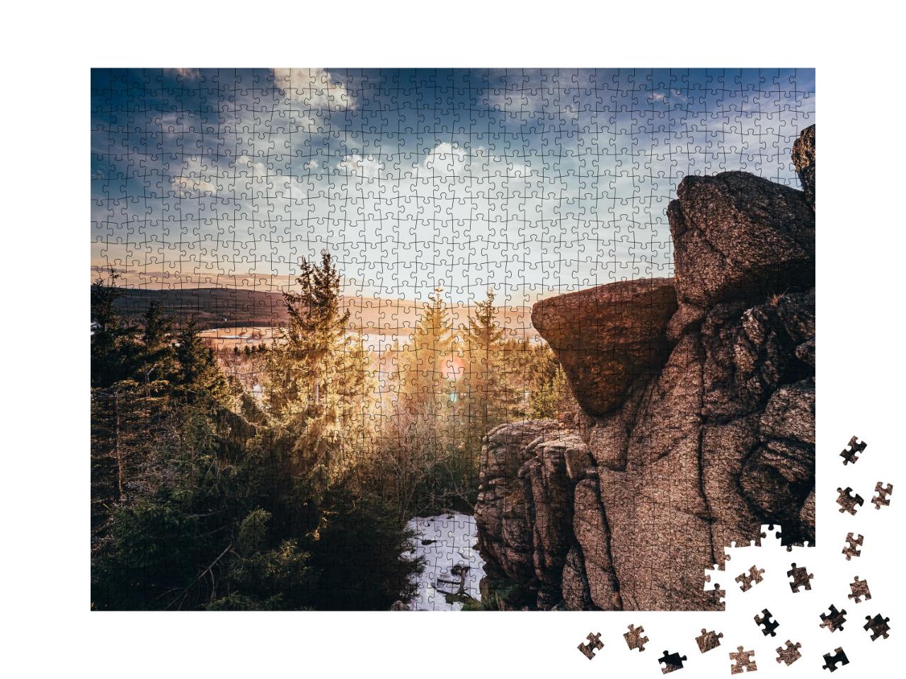 Puzzle 1000 Teile „Abendlicht am Eduardova-Felsen im Erzgebirge, Tschechien“