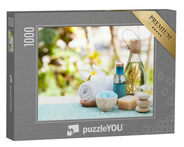 Puzzle 1000 Teile „Stillleben mit ätherischem Öl, Salz und Steinen“