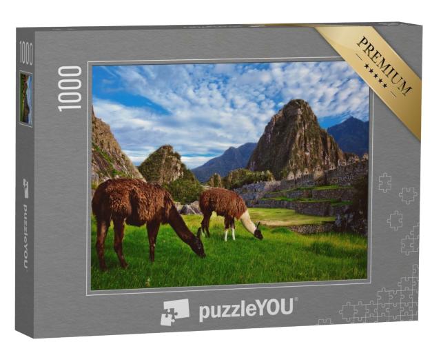 Puzzle 1000 Teile „Zwei Lamas in der Inka-Zitadelle von Machu Picchu“