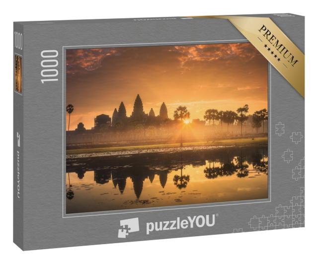Puzzle 1000 Teile „Der Tempelkomplex Angkor Wat, See Siem Reap, Kambodscha“