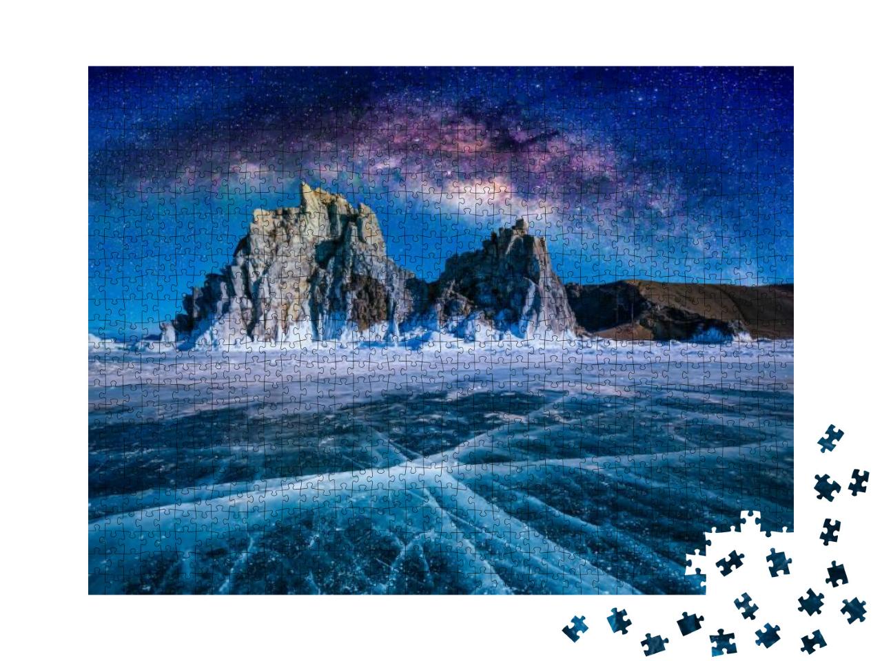 Puzzle 1000 Teile „Schamanka-Felsen und Milchstraße am Himmel, Sibirien“