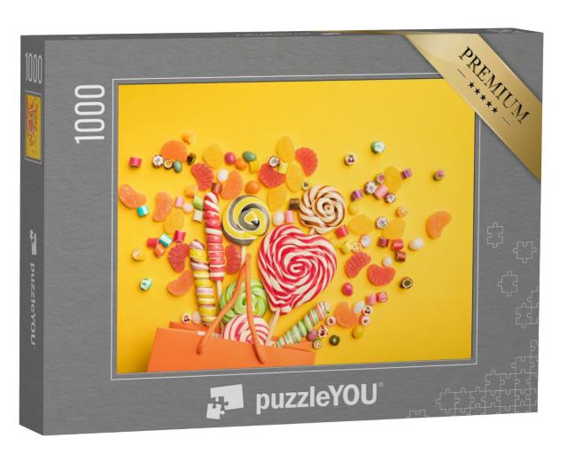 Puzzle 1000 Teile „Bunte Bonbons, die aus einer Tüte fallen“