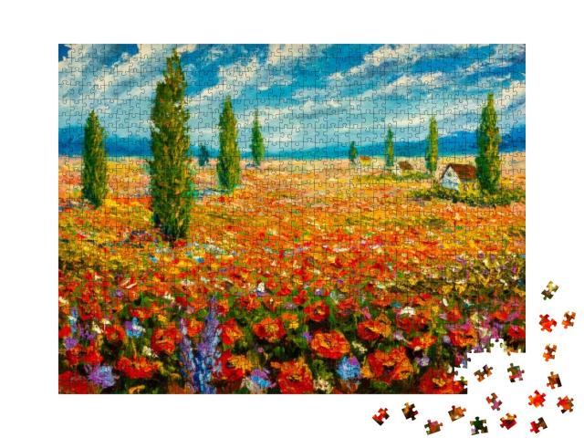 Puzzle 1000 Teile „Ölgemälde einer Blumenwiese von Claude Monet“