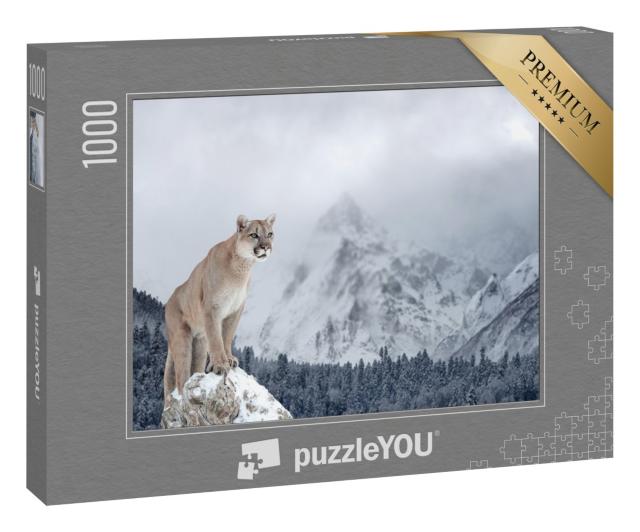 Puzzle 1000 Teile „Porträt eines Pumas in den winterlichen Bergen“