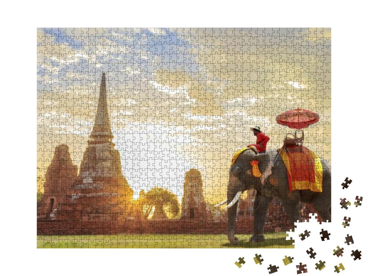 Puzzle 1000 Teile „Ein Elefant für Touristen im Sonnenaufgang“