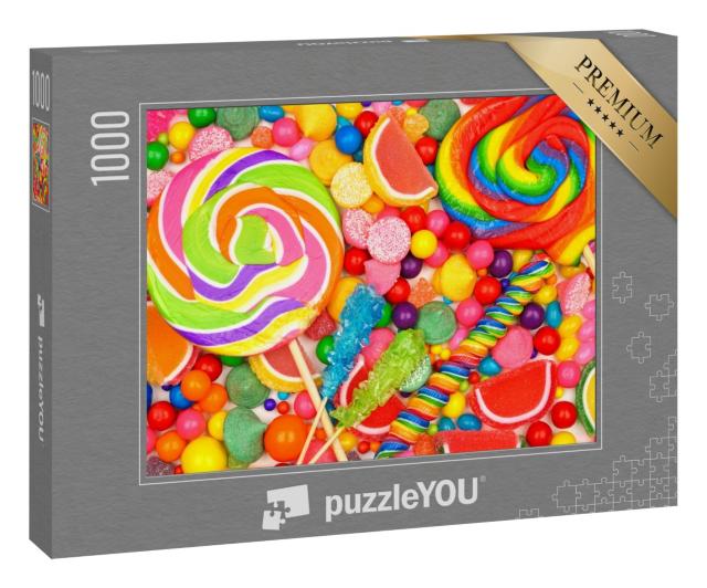 Puzzle 1000 Teile „Verschiedene Süßigkeiten, mit Lutscher, Kaugummikugeln und Geleebonbons“