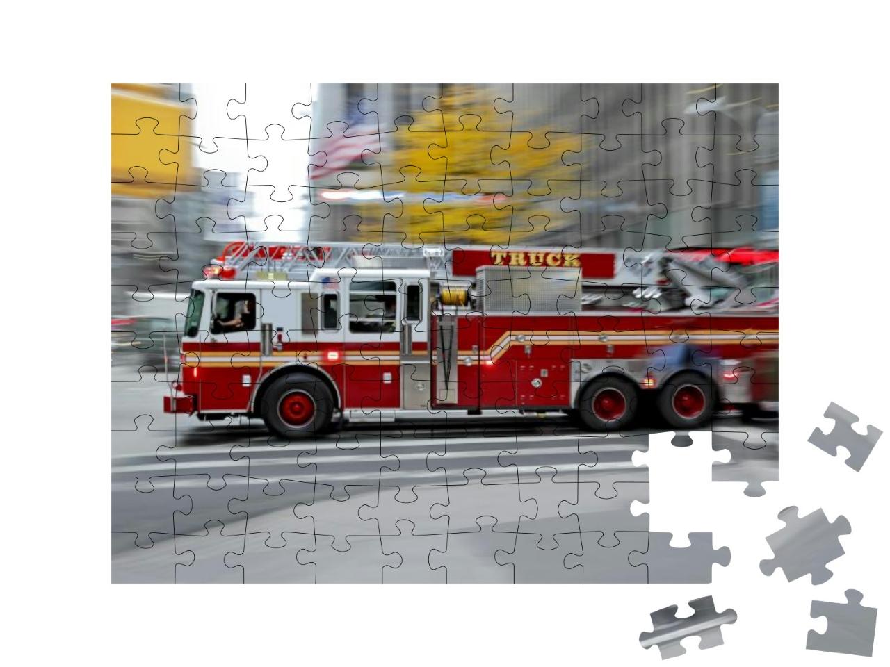 Puzzle 100 Teile „Feuerwehrauto auf schnellstem Weg zum Einsatzort“