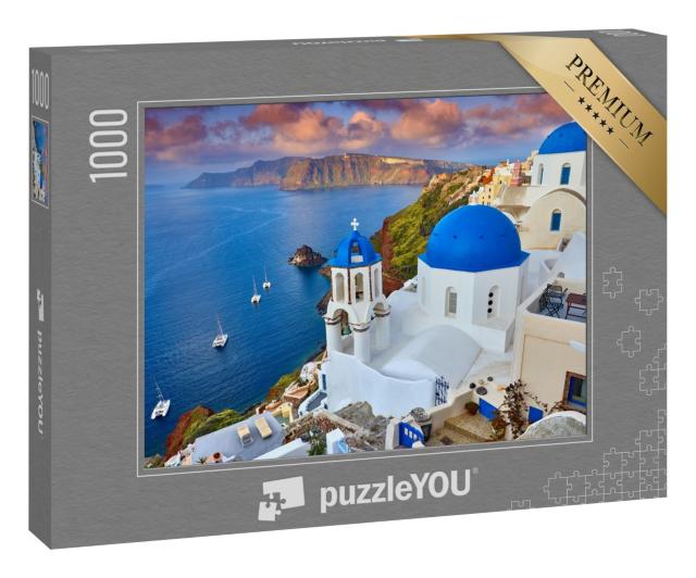 Puzzle 1000 Teile „Sonnenaufgang über Fira auf Santorini, Griechenland“