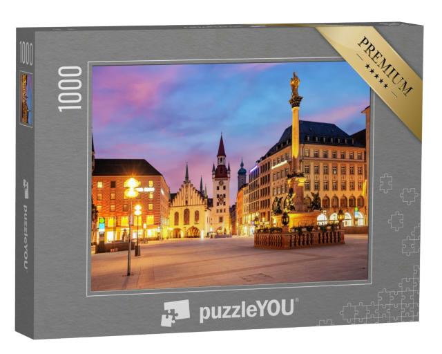 Puzzle 1000 Teile „Münchner Altstadt am Marienplatz bei Sonnenaufgang“