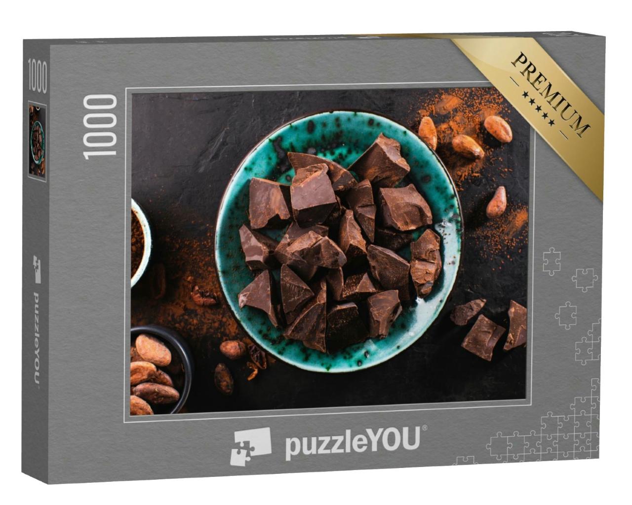 Puzzle 1000 Teile „Stücke von dunkler Schokolade in einer Schale“