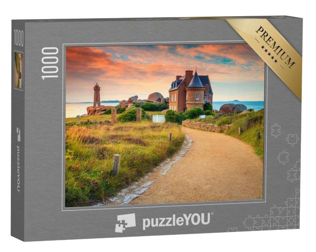 Puzzle 1000 Teile „Sonnenuntergang an der Rosa Granitküste, Bretagne, Frankreich“