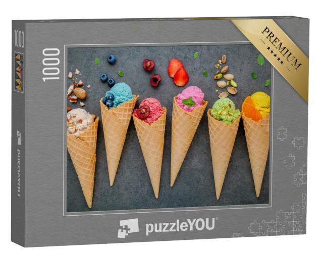 Puzzle 1000 Teile „Eiskugeln: Heidelbeere, Erdbeere, Pistazie und mehr“